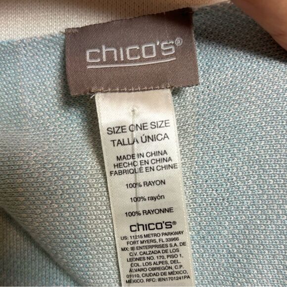 Chico's Fall Winter Scarf Ivory and Ice Blue Pattern 100% Rayon cozy soft NEW - Picture 3 of 6